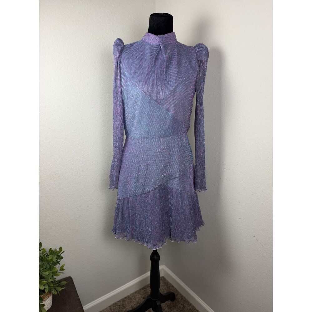 Saylor Metallic Pleated Mini Dress — Size M
